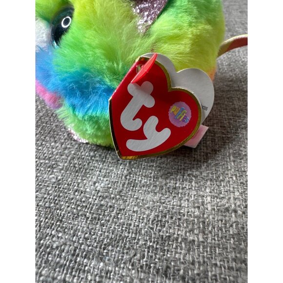TY Puffies GIZMO Neon Rainbow Cat 2021 Small Stuffed Puff Ball Plush Toy - Picture 8 of 10